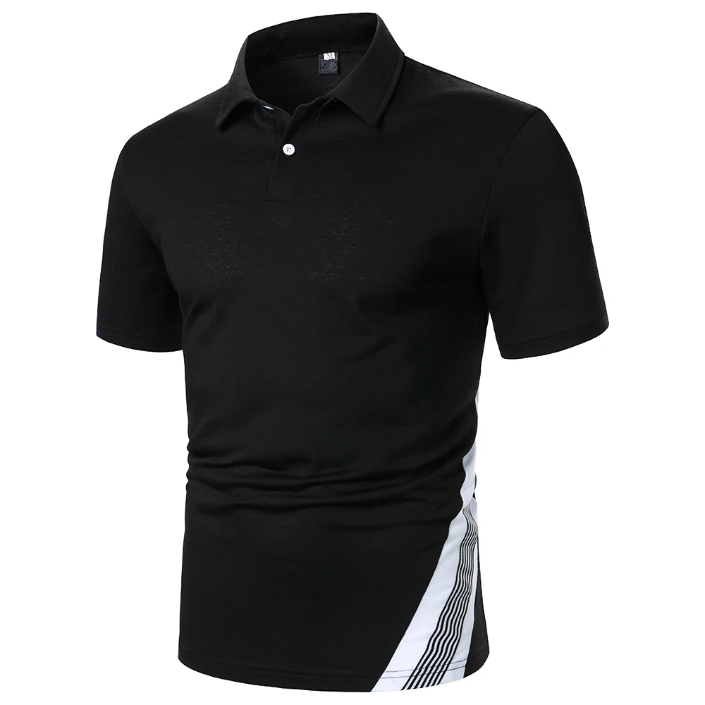 Men Short Sleeve Polo Shirt Two-Color Splicing Stripe Stitching Design Tops Streetwear Casual Fashion Lapel |