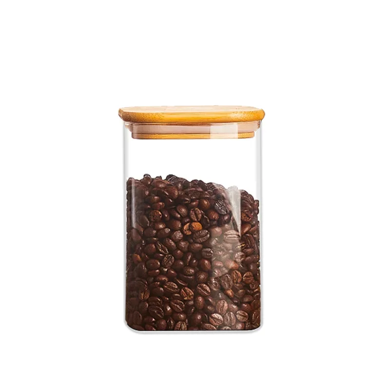Square Glass Storage Jars with Bamboo Lid for Coffee Beans Grains Noodles food Storage Containers Kitchen Organizers
