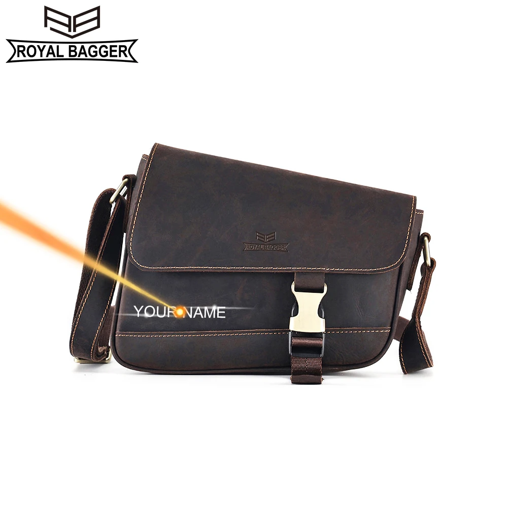 

Royal Bagger Retro Shoulder Crossbody Bags for Men Crazy Horse Leather Cool Saddle Messenger Bag Genuine Cowhide 1370
