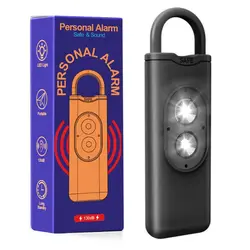 Compact Personal Safety Alarm with LED Light - 130dB Self - Defense Siren Keychain (Black)