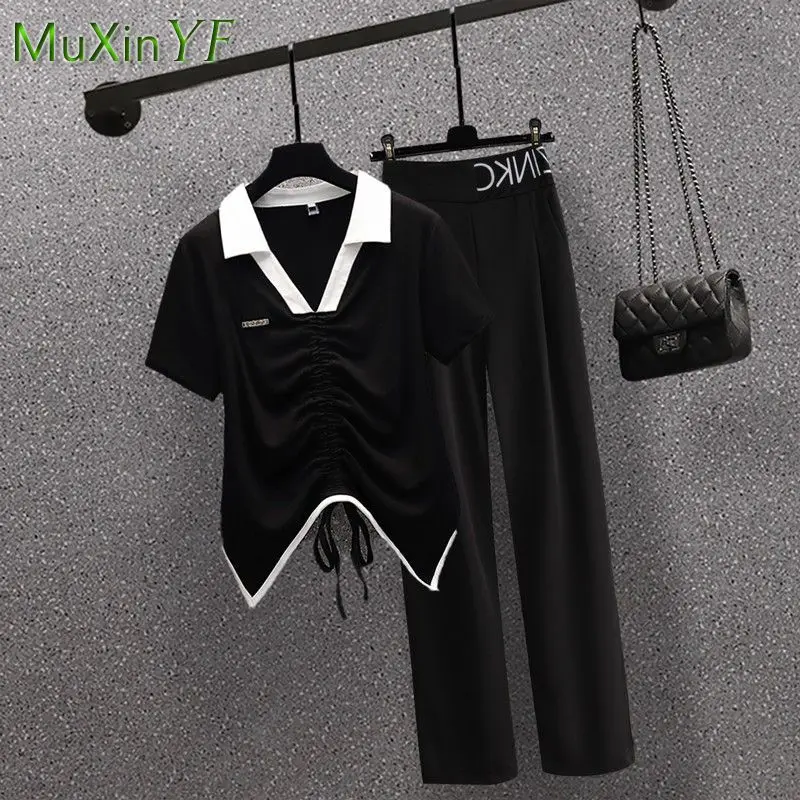 Women's Tracksuit 2023 Summer New Fashion Short Sleeve Top Casual Pants Two Piece Korean Chic Matching Set Female Pendant Suit summer men s clothing t shirt set fashion short sleeve shorts outfit simple vintage tracksuit oversized chic hip pop sportswear