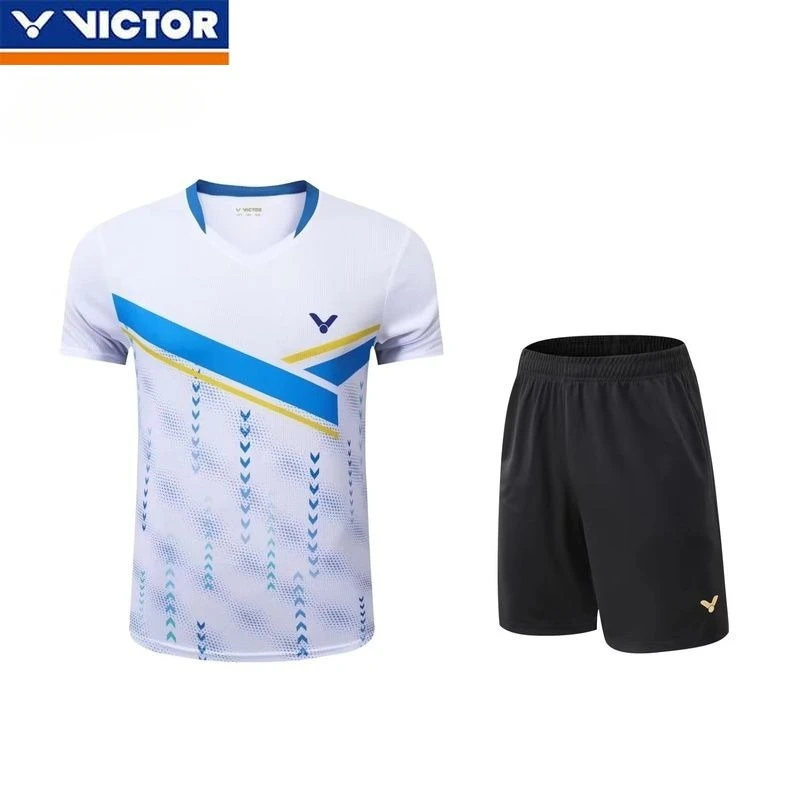 Victor New Unisex Badminton Suit Quick Drying Breathable Sports Short Sleeved Top Paired with Shorts Set