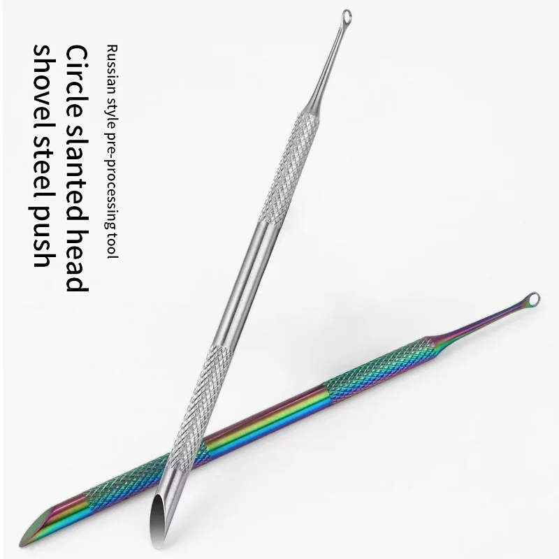 Nail Cuticle Pusher New Nail Double-ended Use Stainless Steel Circle Beveled Head Cuticle Pusher Remover Manicure Sticks Tool