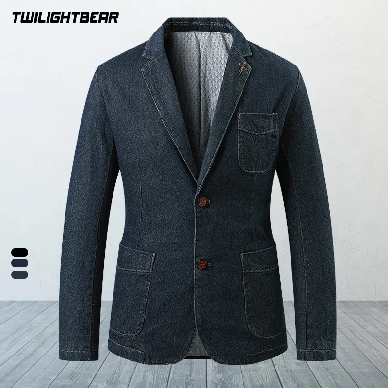 Men's Denim Blazers Oversized Outerwear Solid Business Casual Suit Jacket Men Clothing Leisure Blazer 4XL