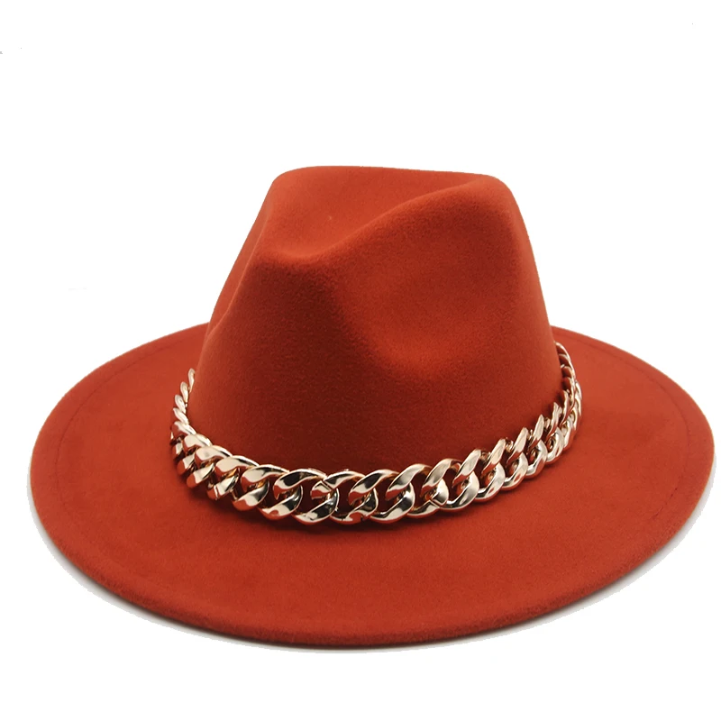 fedora cap Fedora Hats for Women Men Wide Brim Thick Gold Chain Band Felted Hat Jazz Cap Winter Autumn Panama Red Luxury Hat Chapeau Femme cheap fedora hats Fedoras