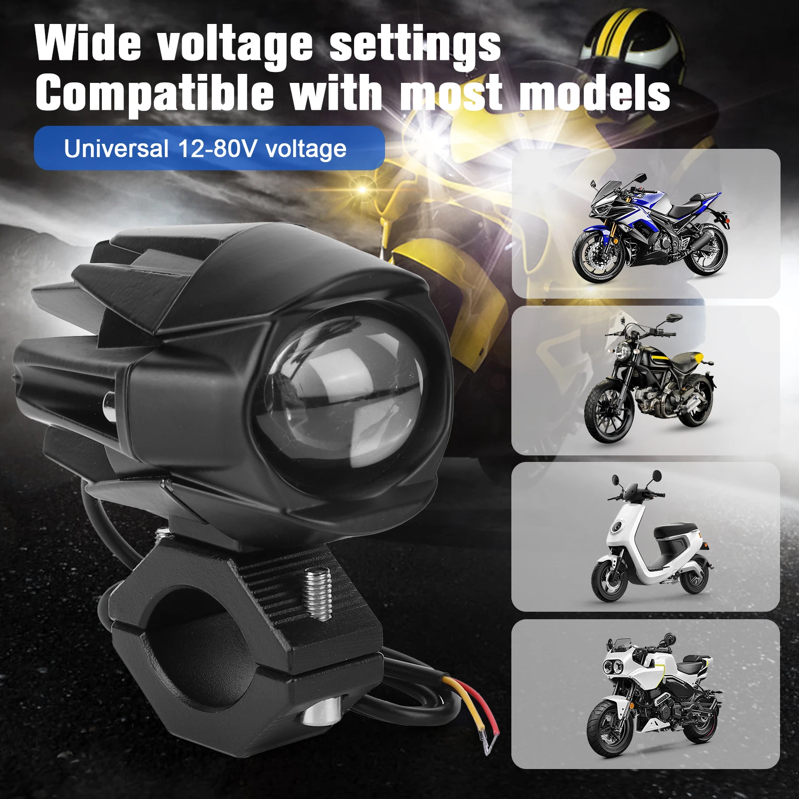 2x LED Auxiliary Motorcycle Headlight with Mount Brackets Driving Fog Lamp Motorcycle Fog Lights Universal Fit for Motorcycles