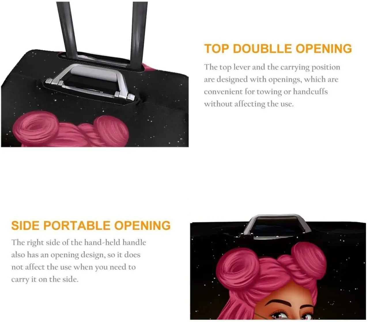 African American, Black Girl Luggage Cover, Afro Women, Washable