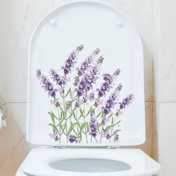 Waterproof Toilet Sticker Purple Flower Toilet Lid Decoration Decal Removable Waterproof Pvc Wall Art for Room Bathroom Lavender 1