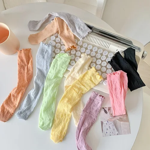 여성용 메쉬 양말, 신제품, 단색 통기성 투명 레이스 양말, 여성용 달콤한 얇은 속이 빈 통기성, 여름 2023 5