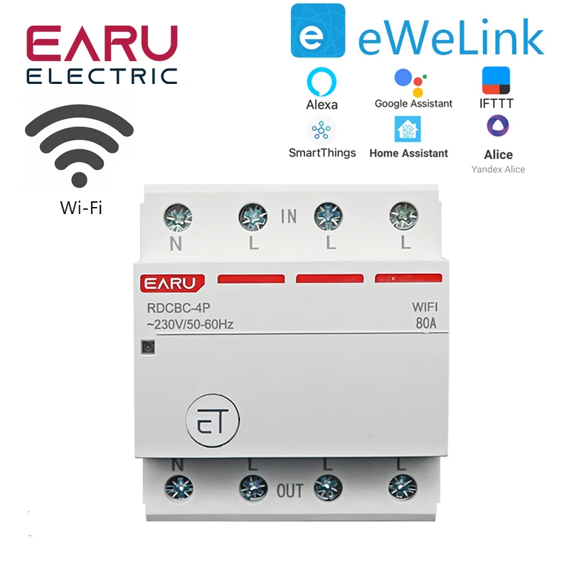 

4P din-рейка WIFI автоматический выключатель Умный таймер реле дистанционное управление с помощью приложения EWeLink умный дом совместим с Alexa Google
