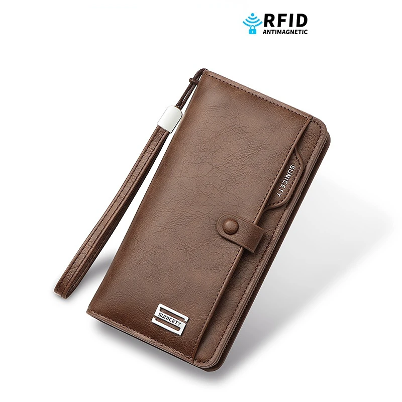 Anti theft brush, multi card slot, large capacity, long men's business wallet, zipper, multi-function mobile phone bag