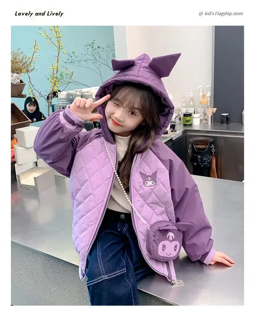 New Sanrio Kuromi Girls Jackets Winter Clothes New Style Children s Velvet Thickened Cotton Coats for Middle and Large Children AliExpress