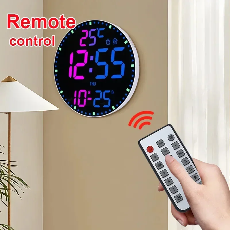 Horloge Murale Numérique LED Géante - Double Alarme, Calendrier, Température/humidité - Noir - 17,5 Cm - Pour Bureau Et Chambre