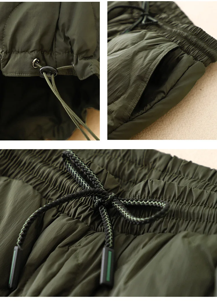 Women Winter Warm Down Cotton Pants Padded Quilted Trousers Elastic Waist Bloomers Solid Color Female Casual Wide Leg Sweatpants