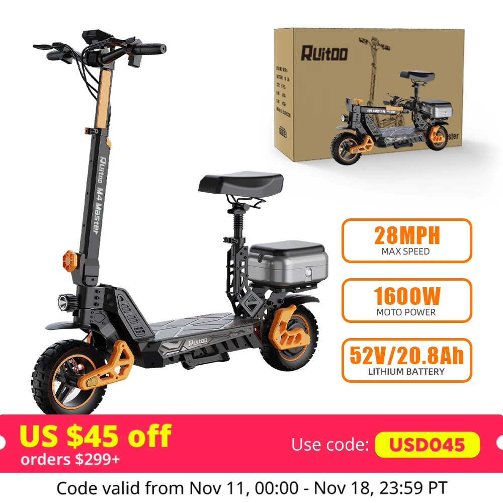 Ruitoo M4Master 1600W 50V20.8AH High Speed Electric Scooter Can Be Easily Folded To Carry Adult Riding