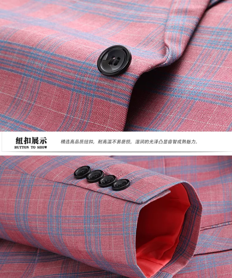 Pink Dress Plaid Blazer for Men Spring New Notched Lapel One Button Suit Jacket Wedding Business Formal Blazer Hombre