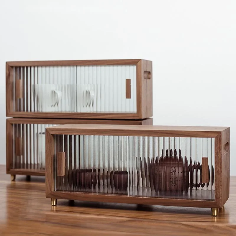 Solid Wood Desktop Storage Box Dust-proof Water Cup Storage Cabinet High-grade Black Walnut Table Side Cabinet 2