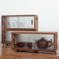 Solid Wood Desktop Storage Box Dust-proof Water Cup Storage Cabinet High-grade Black Walnut Table Side Cabinet 2