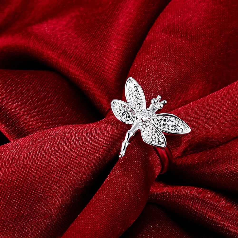 Anéis de Libélula em Prata Esterlina 925 com Zircônia para Mulheres, Moda, Alta Qualidade, Joias Finas para Casamento e Presentes de Natal