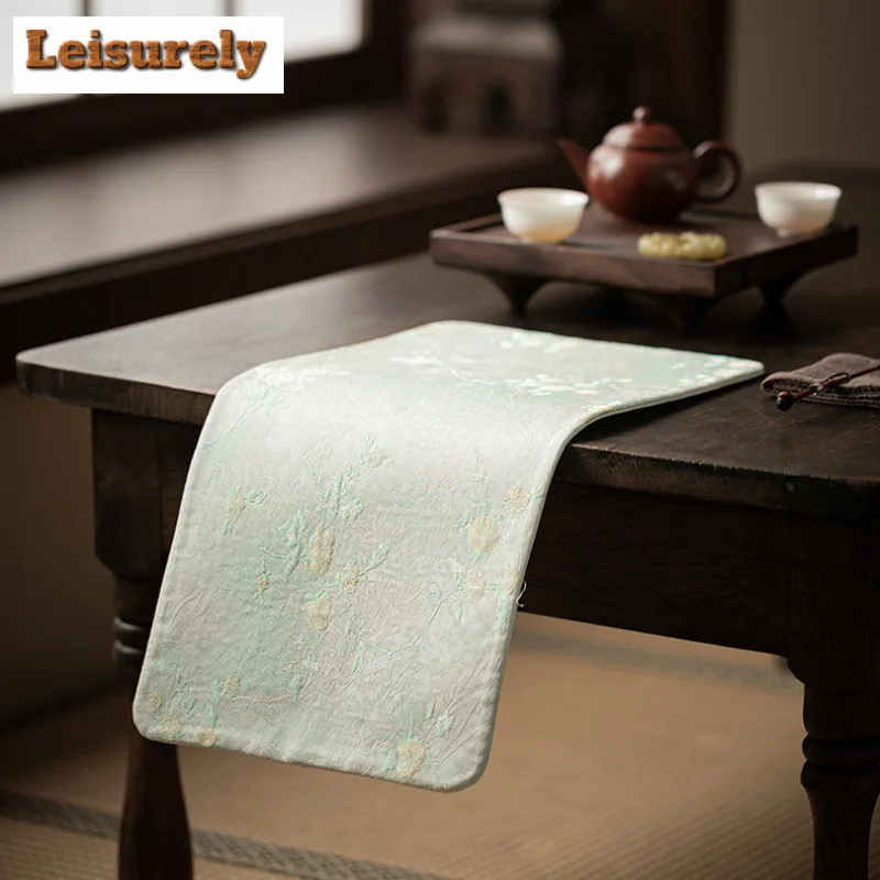 Vine Grass Green Xiangyun Silk Tea Table Mats Creative Zen Tea Table Cloth Drink Coaster Dinner Table Cloth Mat Drinkware Craft