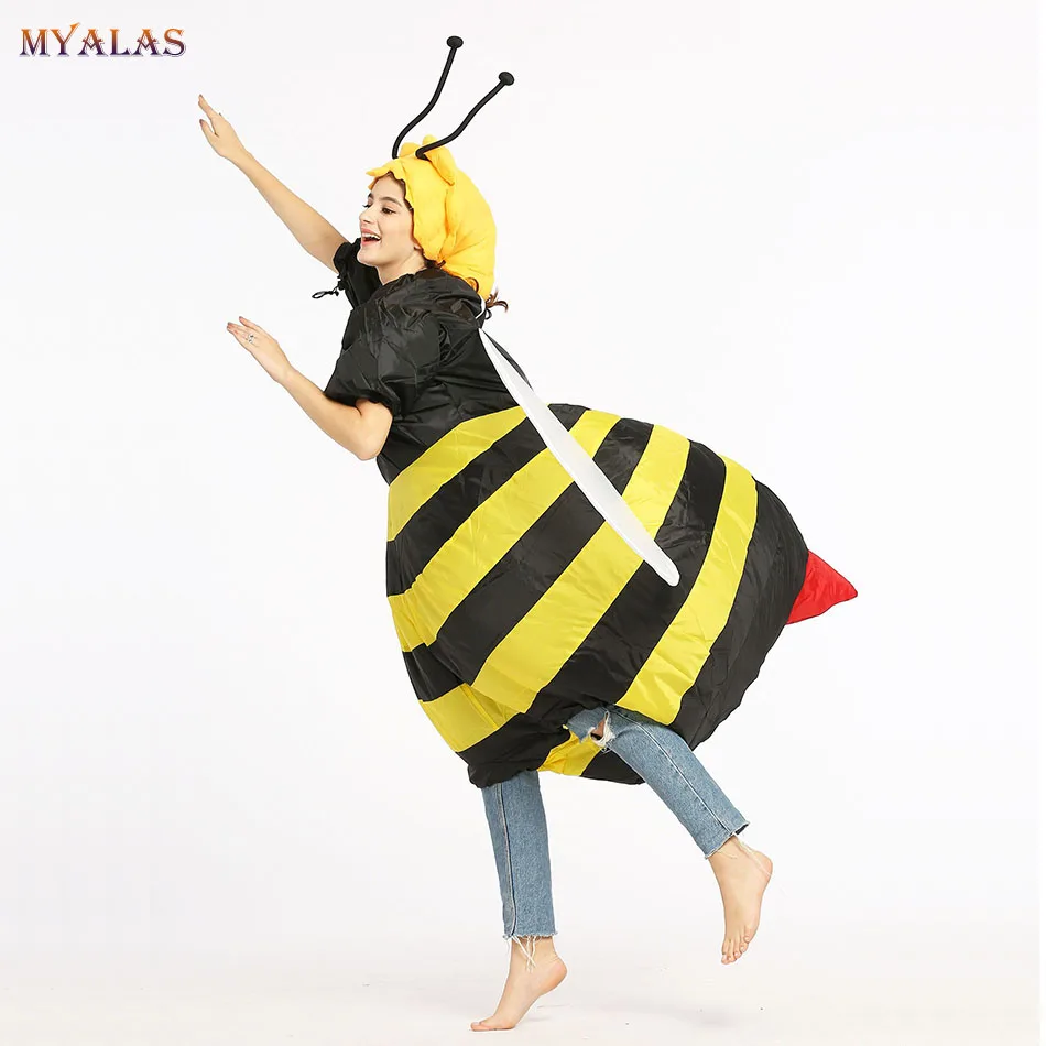Inflatable Bumble Bee Costume Fancy Dress Suit Party Cloth for Adults Women Blowup Christmas Honeybee Outfits Adults Garment Cosplay Costume Bee Costume for Women