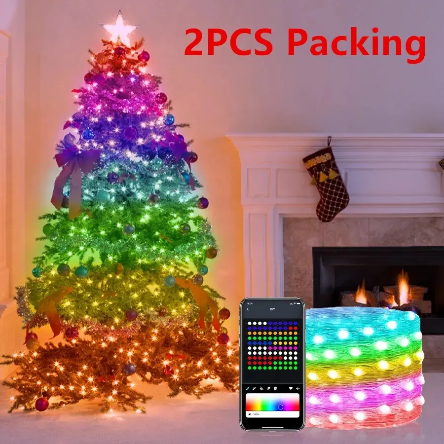  20m RGBIC LED String Light WS2812B RGB Fairy Christmas Lights Bluetooth USB 5V Addressable Individually Music APP Dream Color 