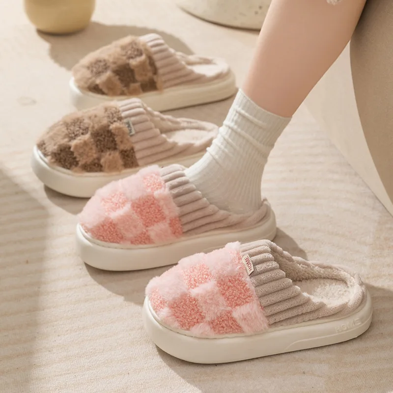 

Autumn and Winter Thick Sole Elevated Plush Slippers Women Home Warmth Anti-slip Cotton Slippers Shoes for Women Zapatos 2023