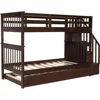 Twin Over Twin Bunk Bed with Stairs and Trundle, Solid Wood Stairway Bunk Bed Frame with Storage, for Kids Teens Adults Bunk Bed 6