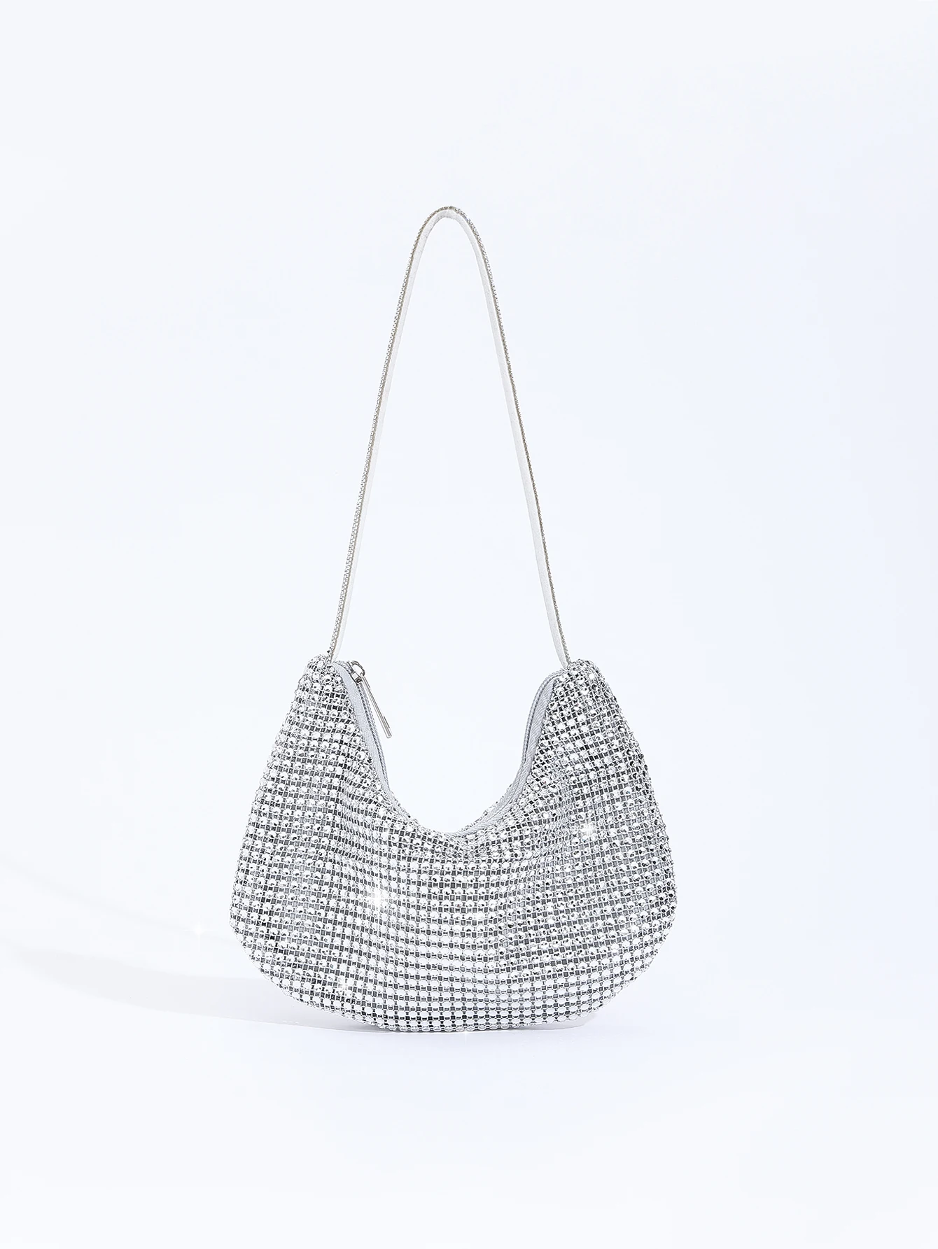 

Fashion，gorgeous，Shiny rhinestone portable zippered solid evening bag suitable for weddings, parties, and gatherings