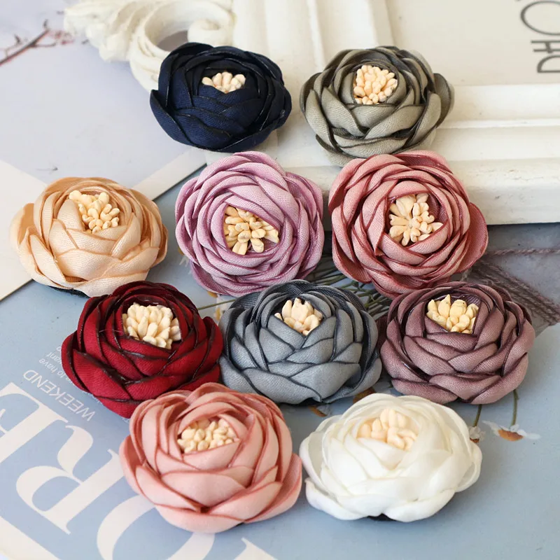 

10PCS/Lot 3.5CM Handmade Rose Fabric Artificial Flowers For Hats Dress Decoration Hair Accessories