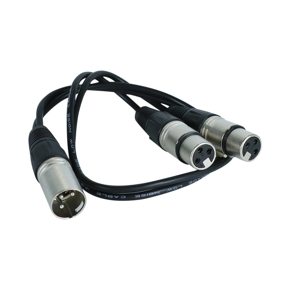 

50cm New XLR 1 Male Plug to 2 XLR Female Jack Mic Audio Cable Adapter Y Splitter For Microphone Accessory