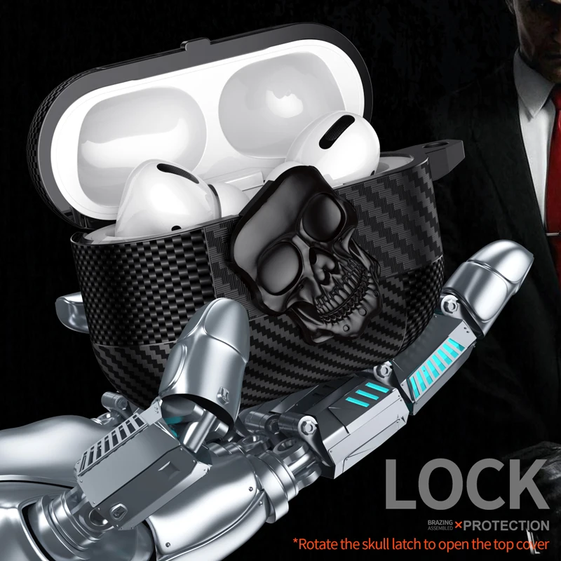 Suit Thug Skull Series Carbon Fiber Headphone Case with Hook