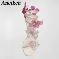 Aneikeh Sexy CRYSTAL Flower Narrow Band Ankle Strap Sandals Woman Thin High Heels Street Style  Pole Dancing Ladies Shoes - Image 5