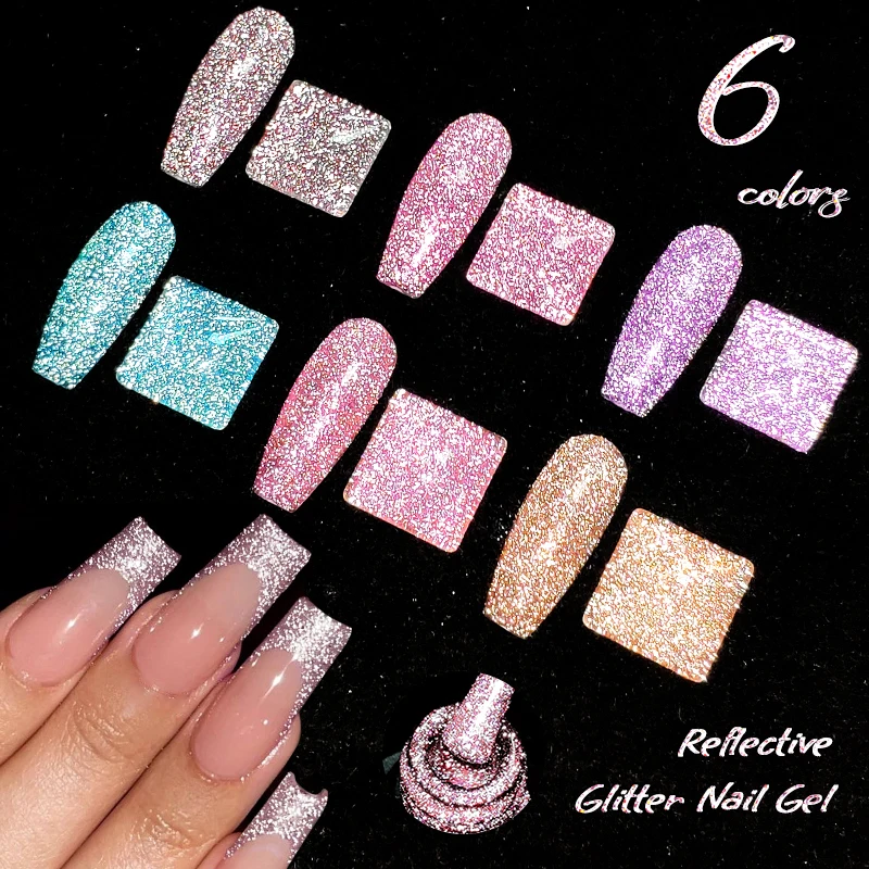 MEET ACROSS 4PCS/SET Reflective Gel Nail Polish Pink Purple Blue Glitter Semi-permanent UV Gel Nail Art Varnish For Manicure 6