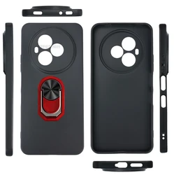 Premium Soft TPU Silicone Phone Case with High Back Finger Ring for Enhanced Grip and Style (Black TPU C Red)