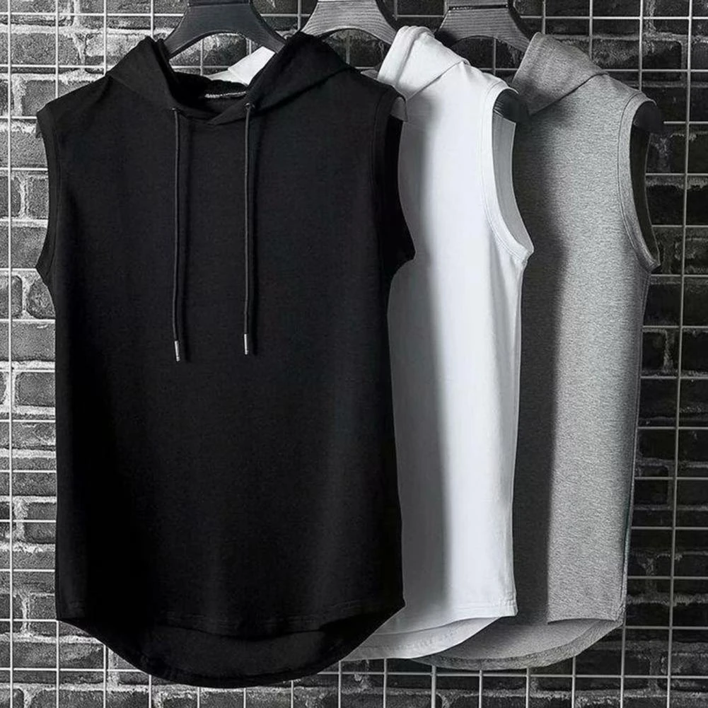 Summer Mens Muscle Hoodie Vest Sleeveless Bodybuilding Gym Workout
