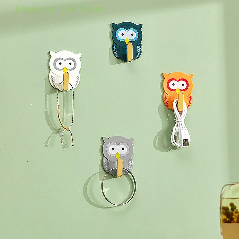 

1/4Pcs Cute Cartoon Owl Hook Multi-Function Punch-free Hook Wall Storage Adhesive Key Bag Hanger Bathroom Kitchen Gadgets