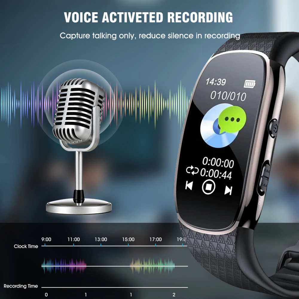 gravador de voz digital relógio inteligente uma gravação chave gravador pulseira player redução ruído áudio dictaphone