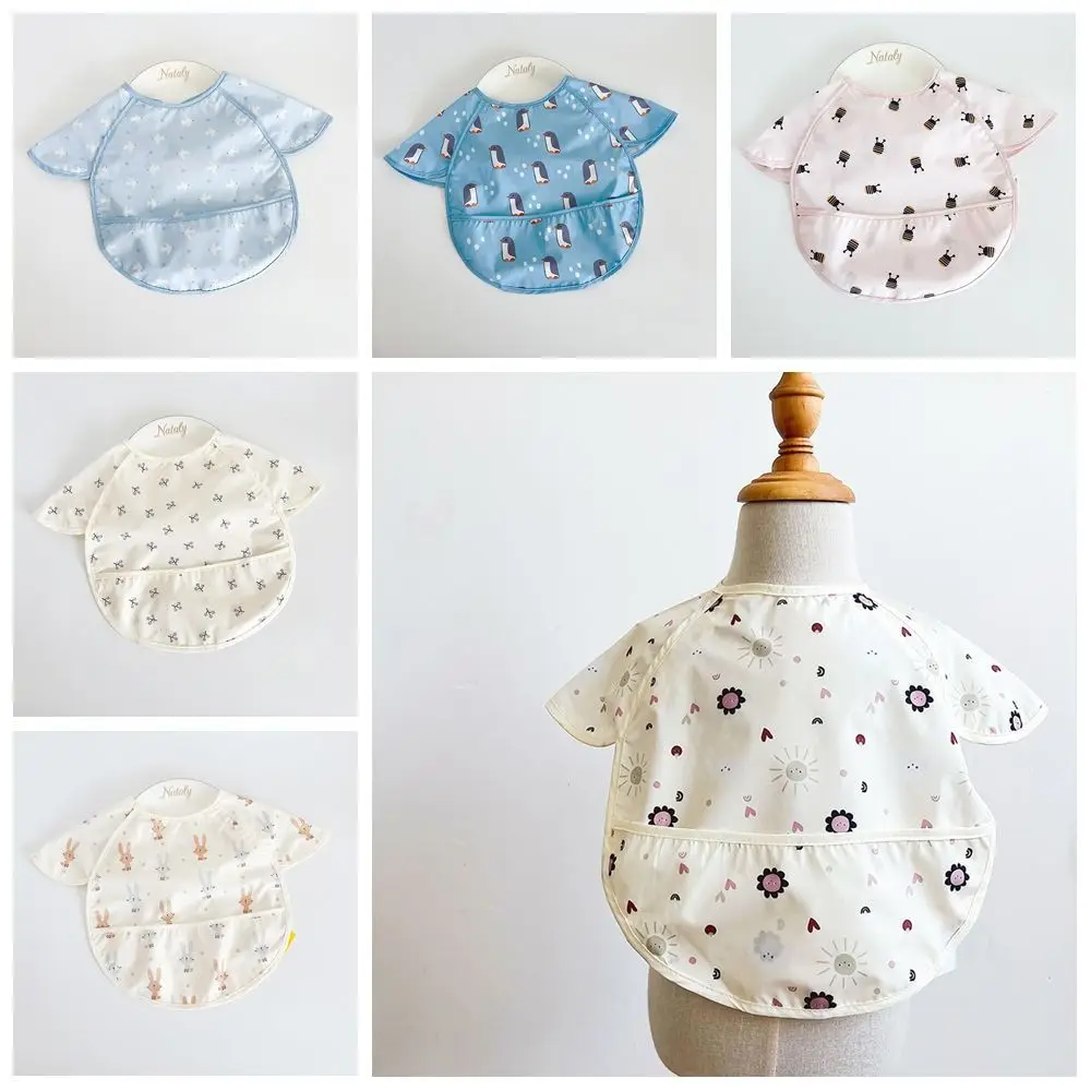 Animal Pattern Baby Feeding Bib Anti-dirty Waterproof Baby Drooling Bibs Comfortable Short Sleeve Saliva Towel Burp Apron