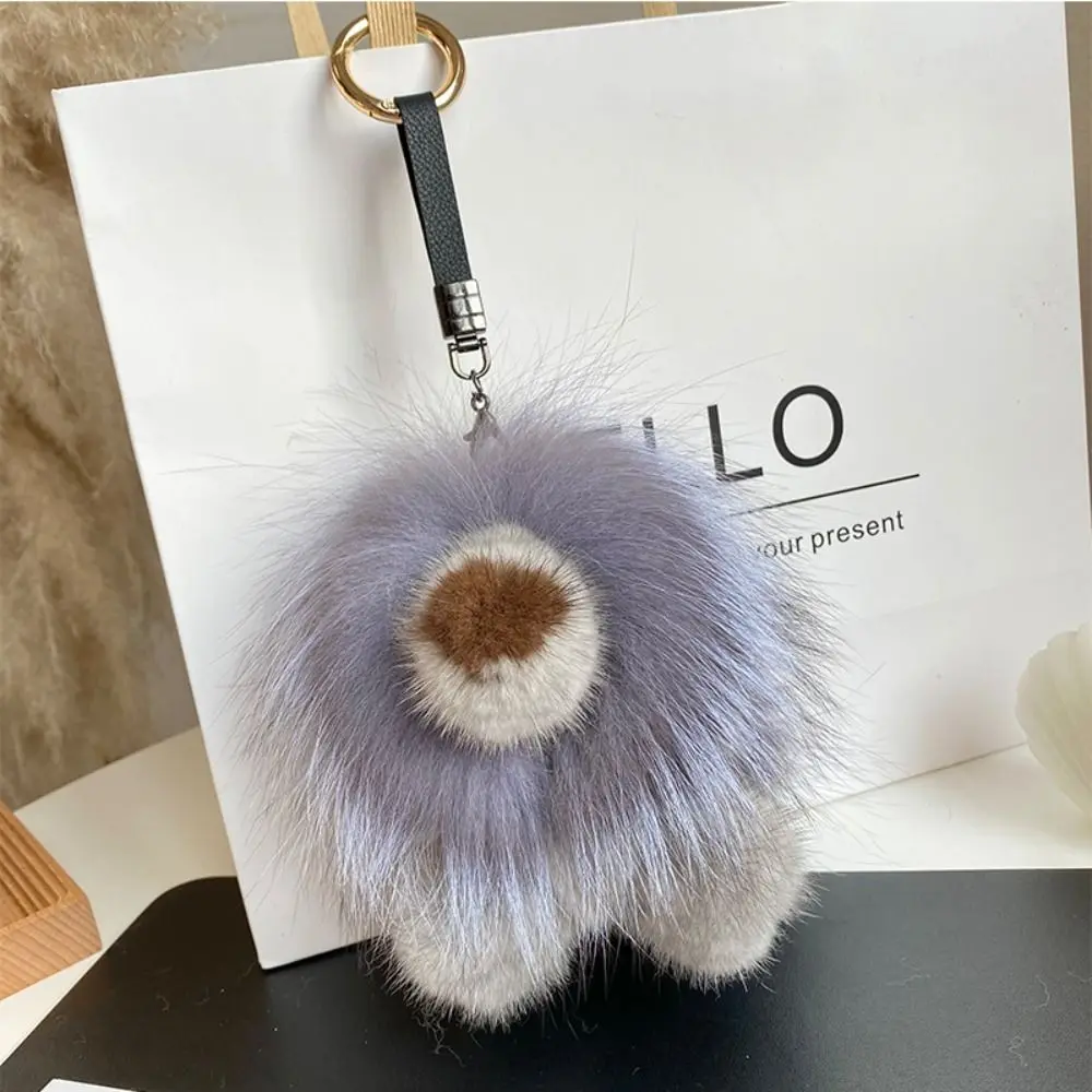 Cute Mink Fur Lion Pendant Long Mane with Tail Lion Keychain Ornaments Soft Cute Animal Keychain Friends Birthday Gifts