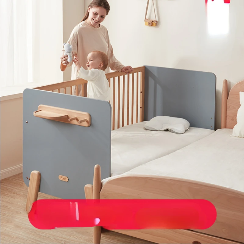 

Solid wood splicing bed, children's bed, seamless bedside bed, widened crib, adjustable guardrail bed