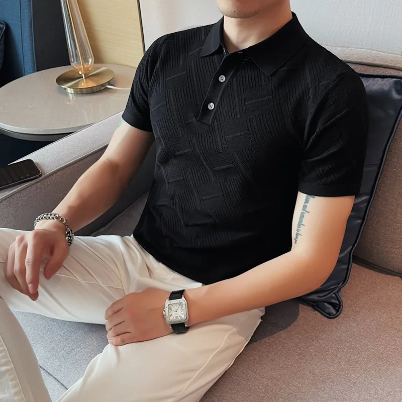 2023 Korean Style Men's Summer Hollow Out Knitting Polo Shirts/Male Slim  Fit Plaid Fashion Casual Short Sleeve Polo Shirt S-4XL - AliExpress