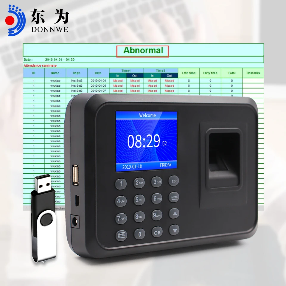 DW-F01 2.4 Inch Biometric Fingerprint Attendance Time Clock Employee Checking-In Recorder Easy Use