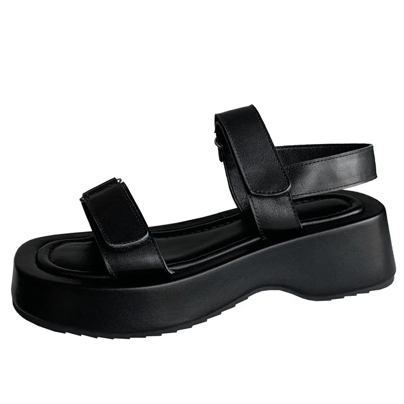 

Сандалии женские из натуральной кожи, босоножки на платформе, Повседневная модная обувь для отдыха, цвет черный, лето 2023