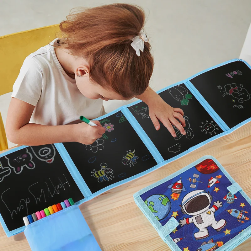 Folding blackboard drawing board for children capable of repeatedly scrubbing drawing and writing books with 12 color pen educational toys drawing toy educational drawing toy drawing board magic blackboard