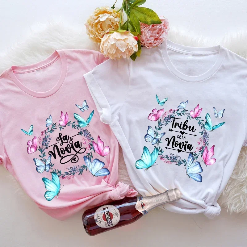 

Team Bride Floral T-shirt Bridal Shower Wedding Tshirt Engaged Bachelorette Hen Party Tops Spanish Girl Single Farewell Tees