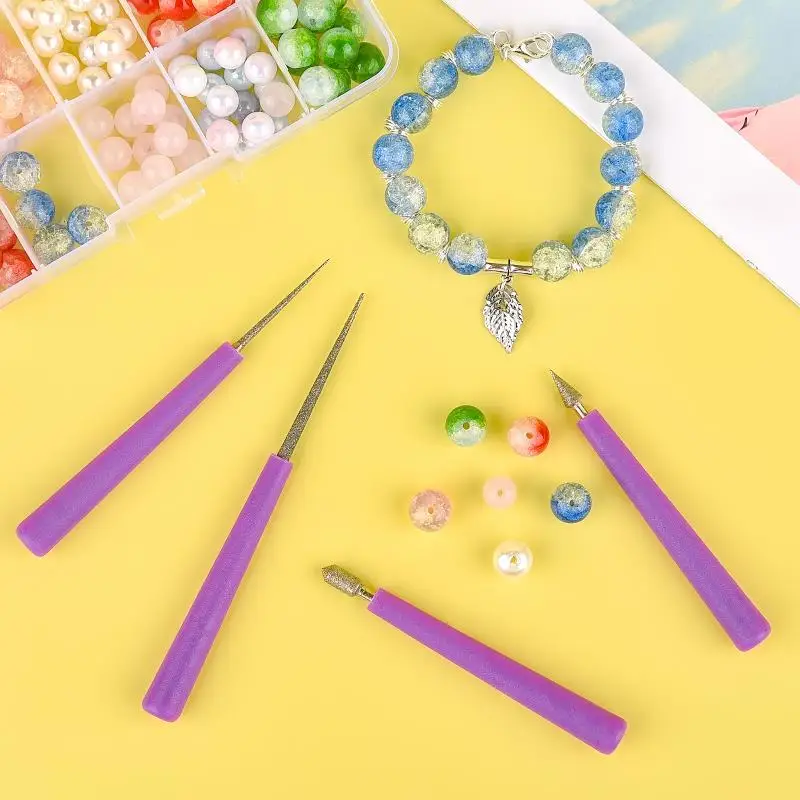 1/4 Pcs Diamond Tipped Bead Reamer Burr Beading Hole Enlarger Tools Puncher for DIY Jewelry Making Glass Bead File Reamer Tools