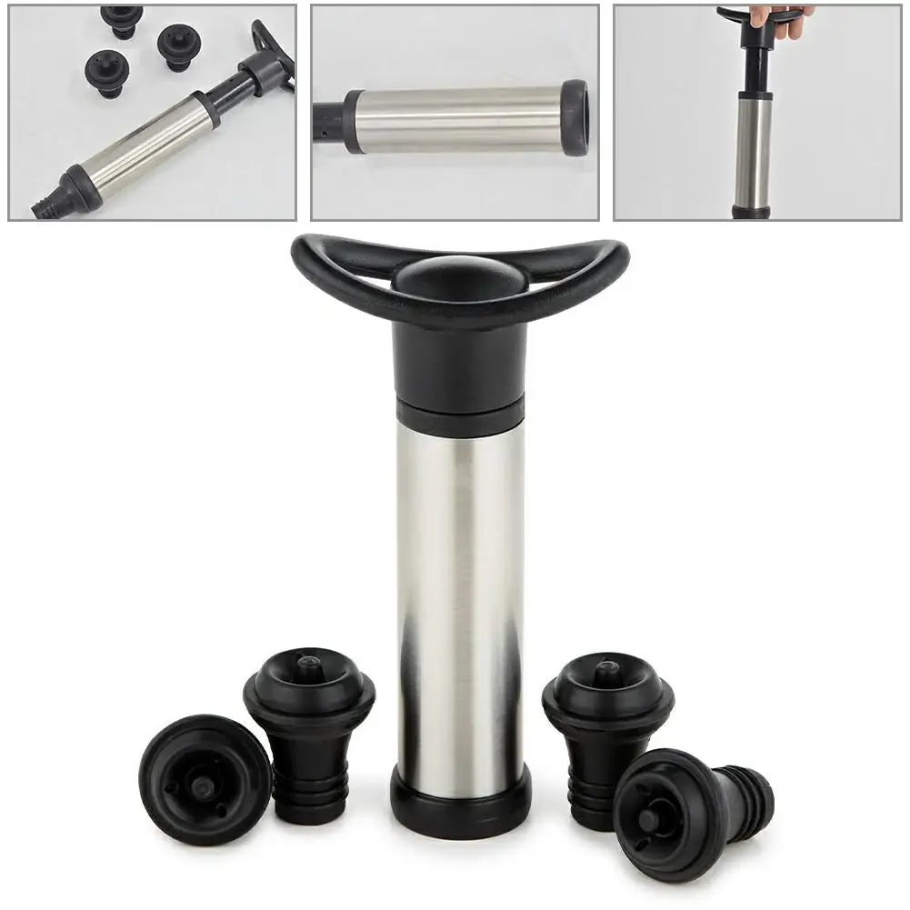 Stainless Steel Vacuum Wine Stopper With 4 Valves Ai Vacuum Pump Sealer Wine Saver Pump Sealer Saver