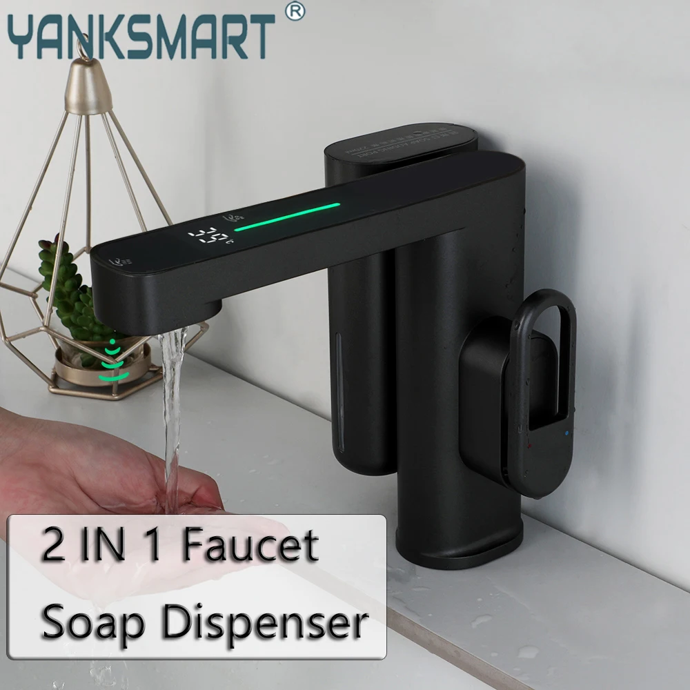 YANKSMART 2 IN 1 Bathroom Faucet with Sensor Soap Dispenser Combination Touchless Torneira Deck Mounted Sink Mixer Water Tap