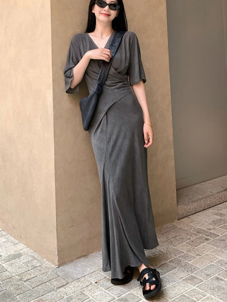 

2000S Aesthetic Vintage Sexy Dress Women V Neck Y2k Casual Harajuku Midi Dress Female Lace-up Korea Fashion Chic Clothes 2024